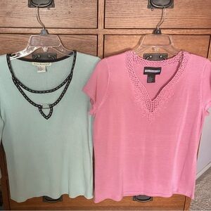 Two women’s tops- one price. Size M one pink, one green